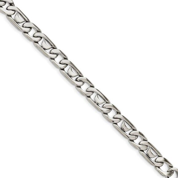 Men's 9mm Stainless Steel Fancy Curb Chain Necklace, 24 Inch - Picture 1 of 8